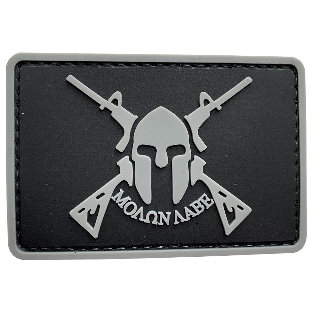 Parche de Goma PVC Molon Labe Espartano Rifles 75 x 50 mm DragonPro Gris
